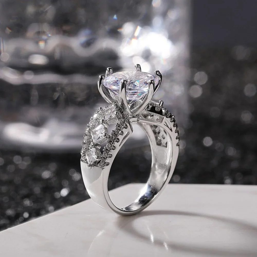 😍Beautiful Hollow Luxury CZ Silver Wedding Promise Ring for Women, K787